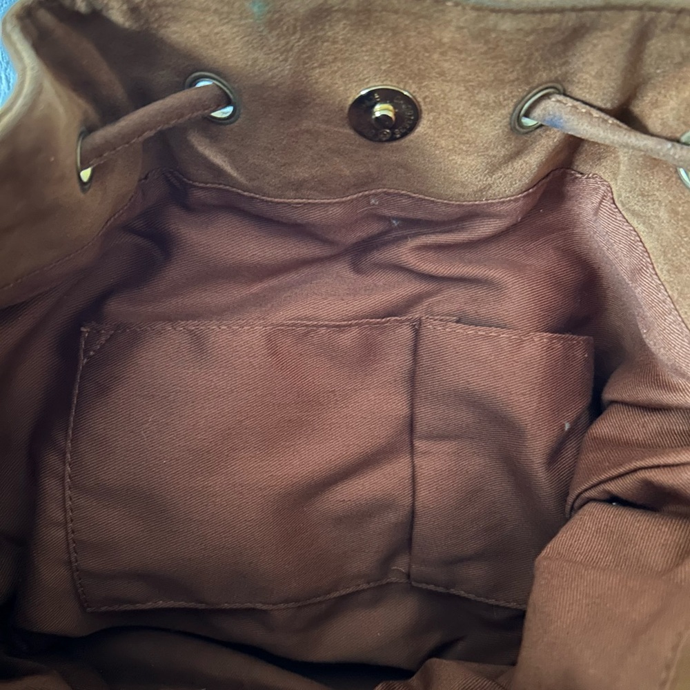 Steve Madden Tan Suede Bucket Bag with Front Criss Cross Detail and Both Crossbo - Picture 6 of 6